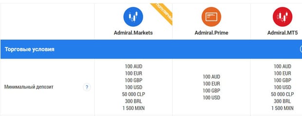 Адмирал Маркетс виды счетов