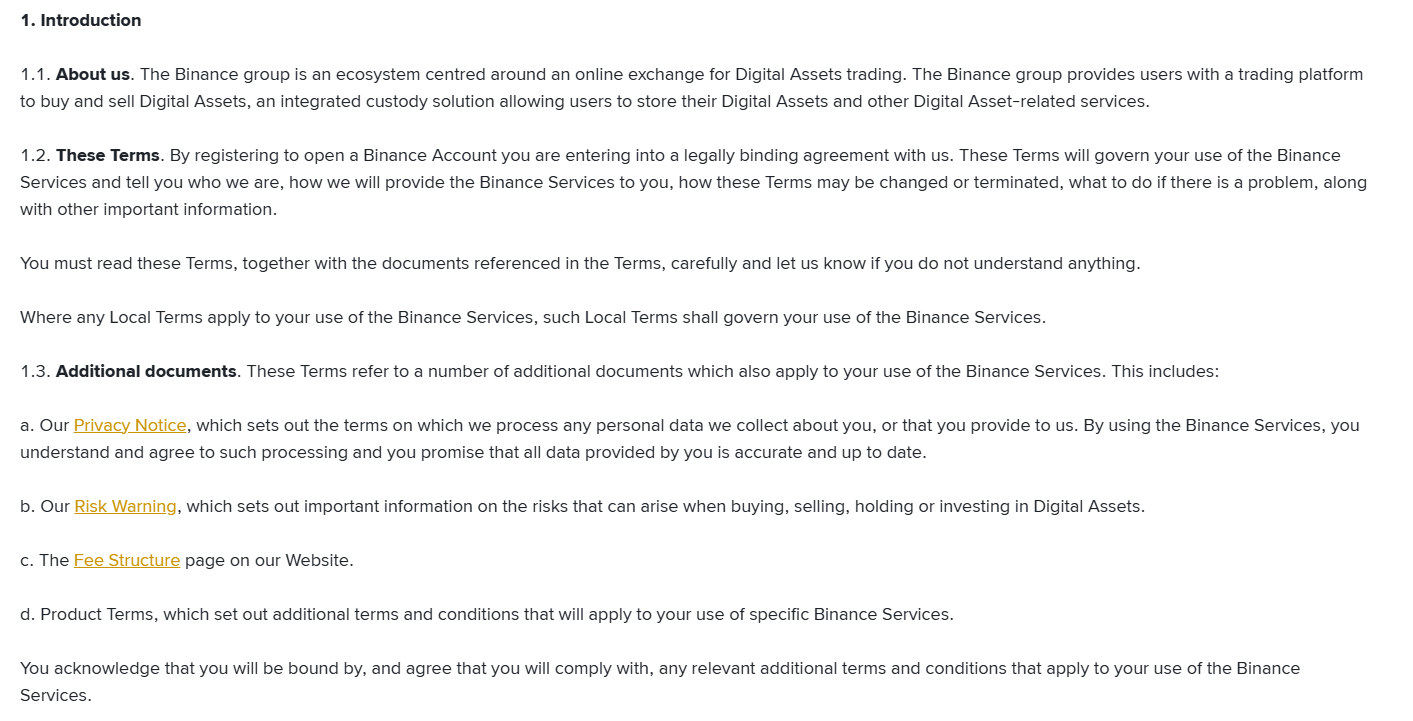 Бинанс пользовательское соглашение
