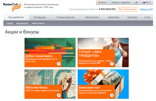 Forex Club акции и бонусы форекс брокера
