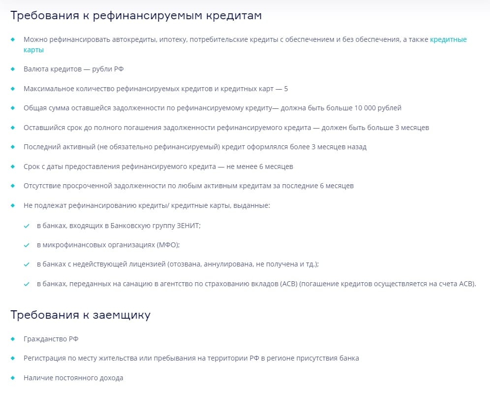 zenit.ru условия рефинансирования