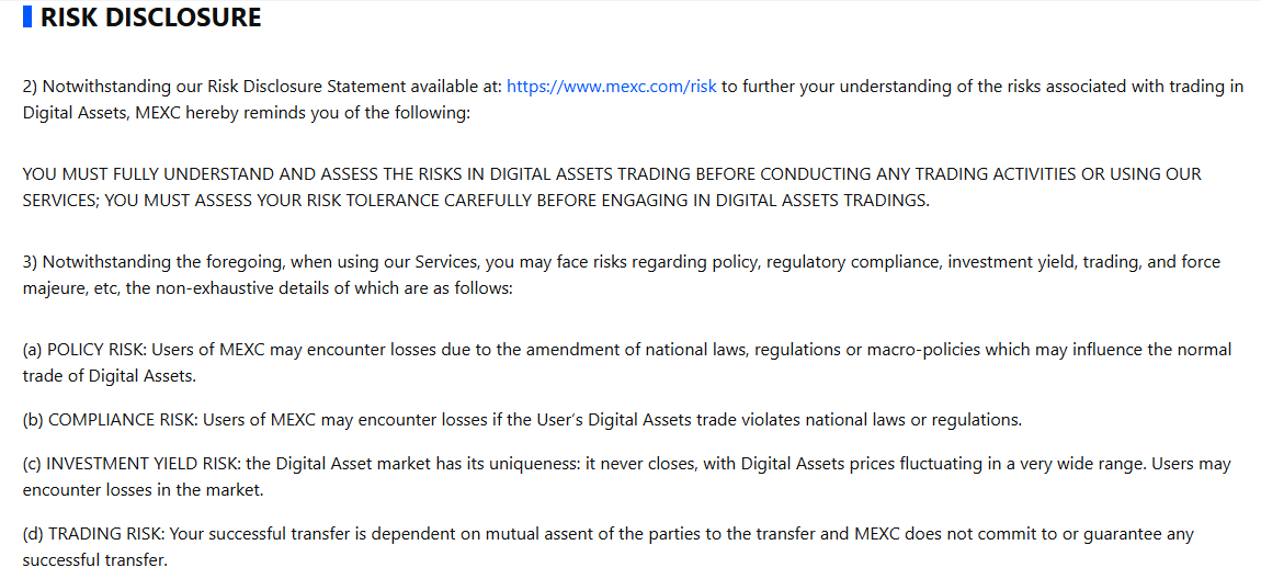 MEXC пользовательское соглашение