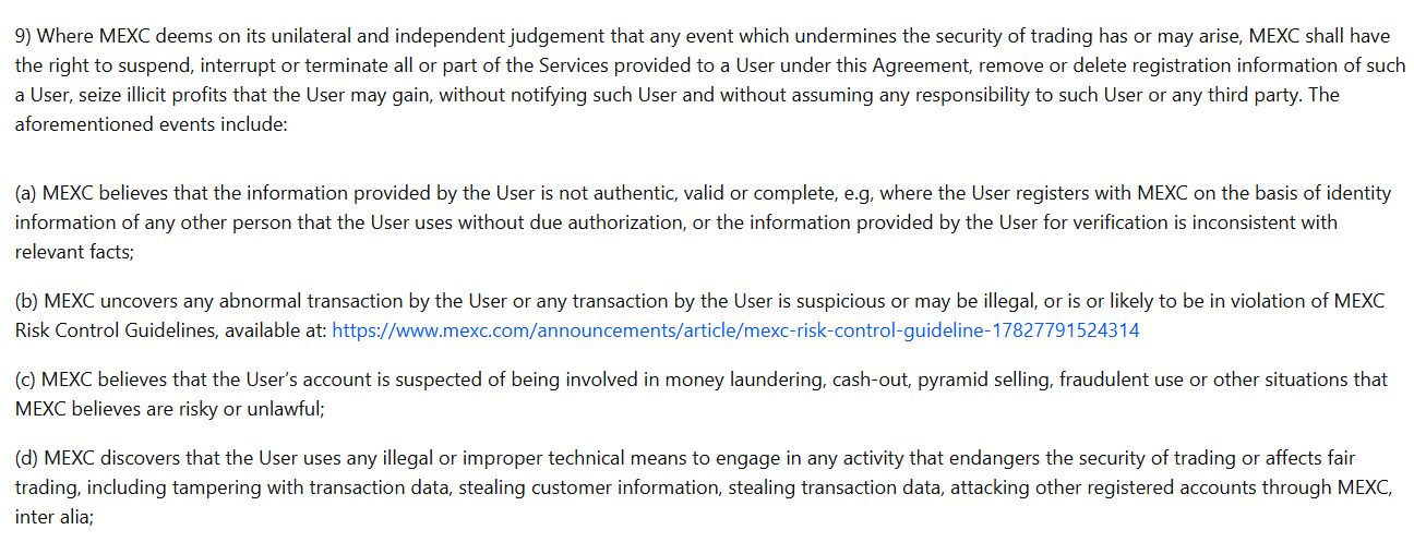 MEXC блокирование аккаунта