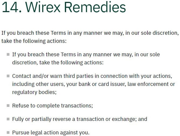 Wirex нарушение правил