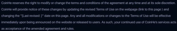 CoinHe пользовательское соглашение