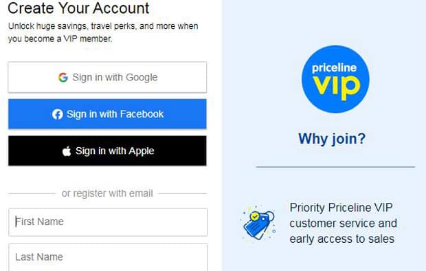 Priceline регистрация