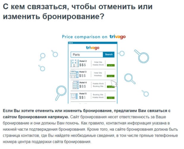 Trivago отказ от бронирования