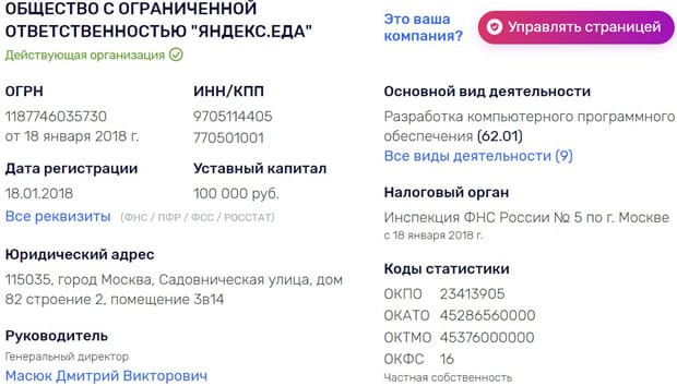 yandex реквизиты