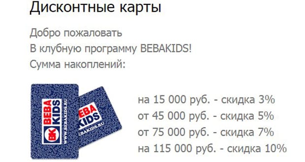 Beba Kids дисконтные карты