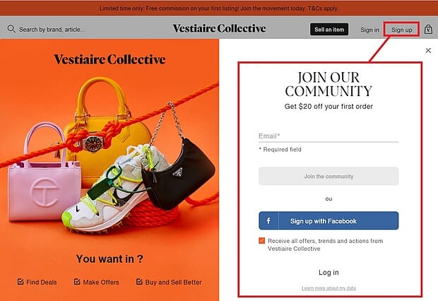 vestiairecollective.com регистрация