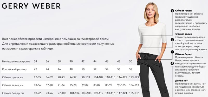 Gerry Weber таблица размеров