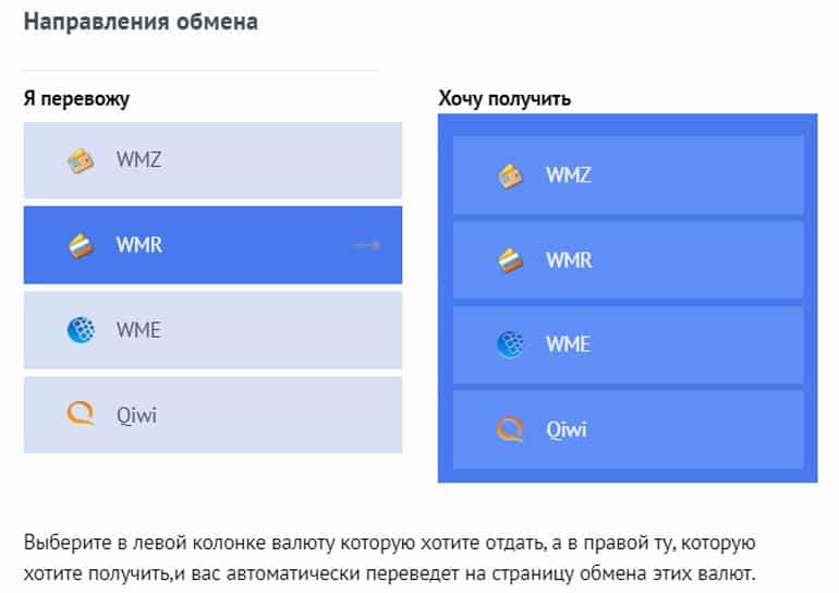 LiteObmen направления обмена