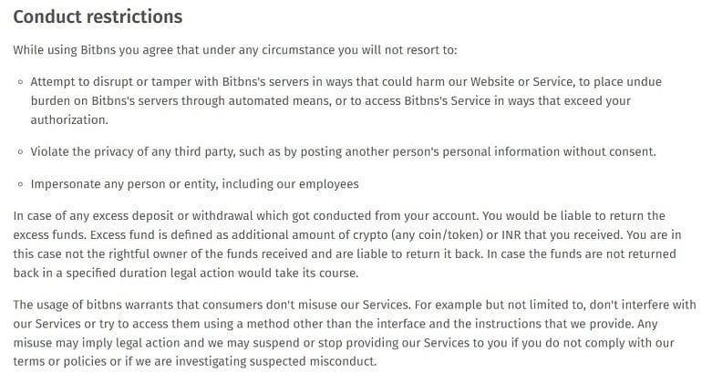 Bitbns запреты для трейдеров