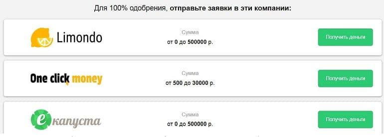 zaymo.net список предложений от кредитных организаций Молния Займ список предложений