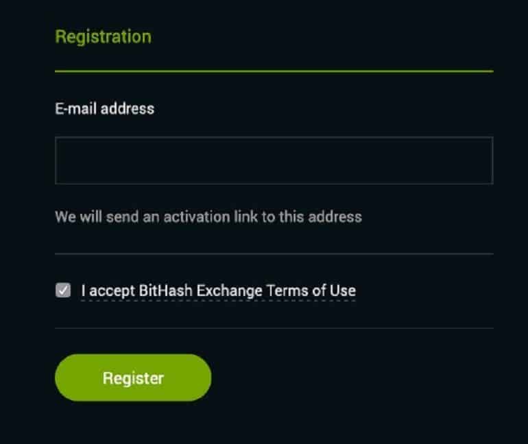 BitHash регистрационная форма