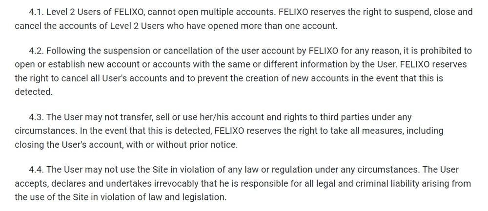 Felixo пользовательское соглашение