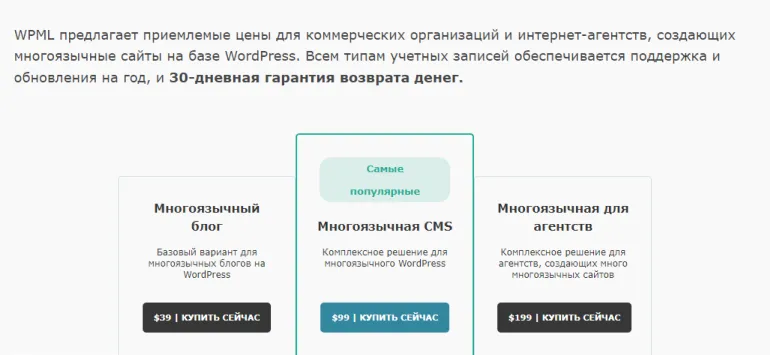 WPML цены и тарифы