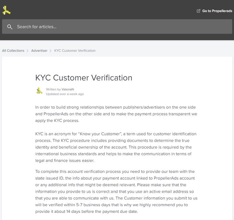 Propeller Ads верификация в системе propellerads.com верификация