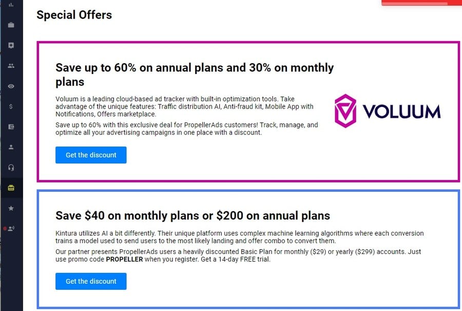 Пропеллер Адс бонусы и скидки Propeller Ads бонусы