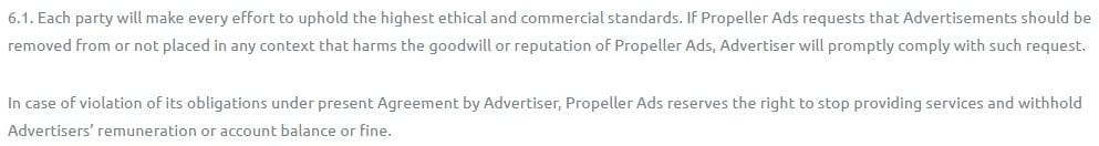ПропеллерАдс нарушение правил соглашения Propeller Ads нарушение правил